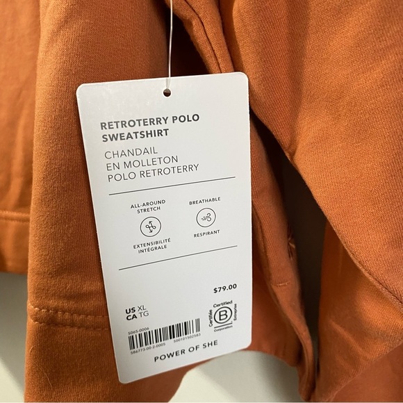 Athleta Retroterry Polo Sweatshirt Sunbaked Clay Orange Boxy Relaxed Size XL NEW - Picture 7 of 8
